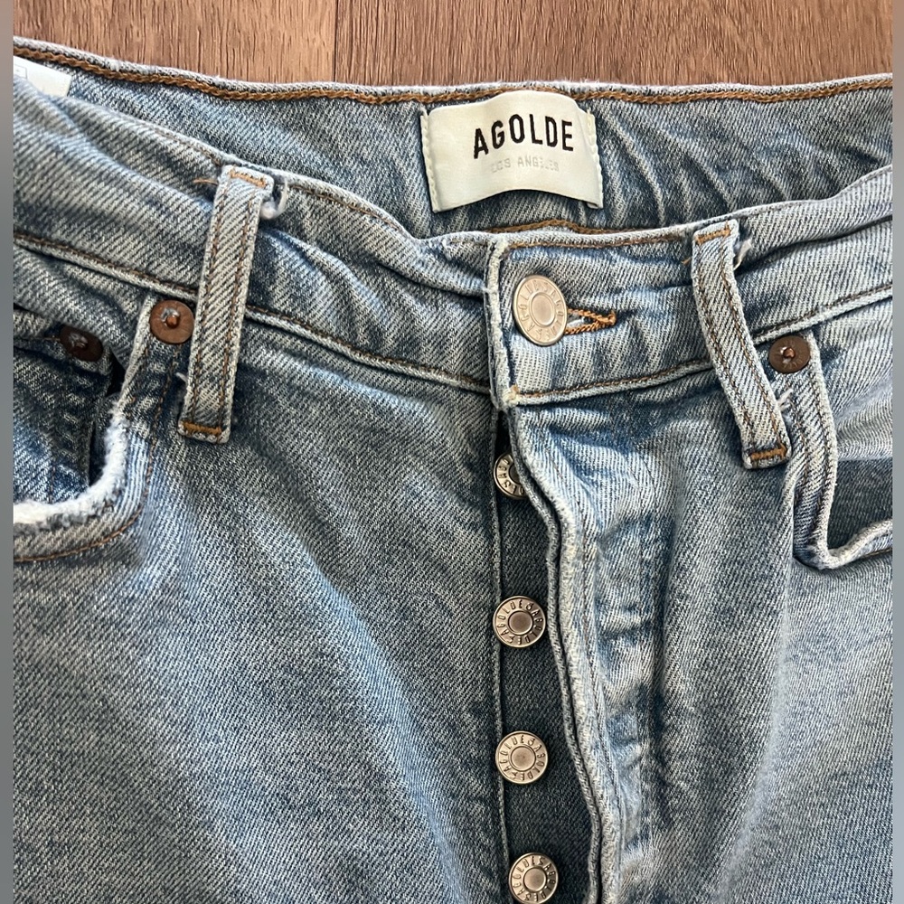 Agolde Light Blue Denim Straight Fit Jeans - Picture 5 of 12